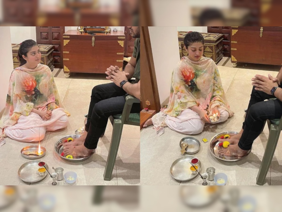 Pranitha Subhash Viral Pic: पति के पैरों में बैठी पूजा कर रही थी भोली-भाली एक्ट्रेस, तस्वीरें देख भड़के लोग तो एक्ट्रेस बोलीं- सनातन धर्म... 