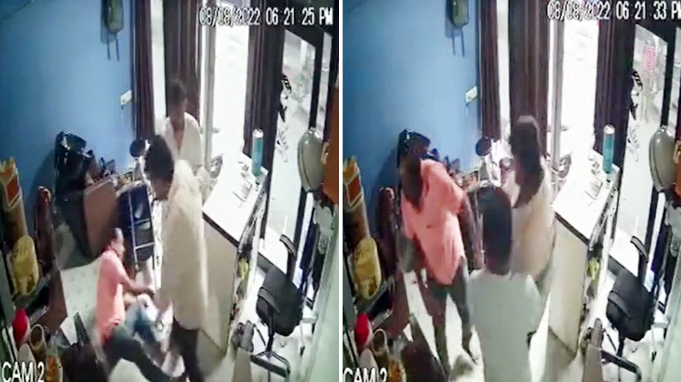 CCTV: Dambags assaulted by entering barber shop, video of panic is going viral