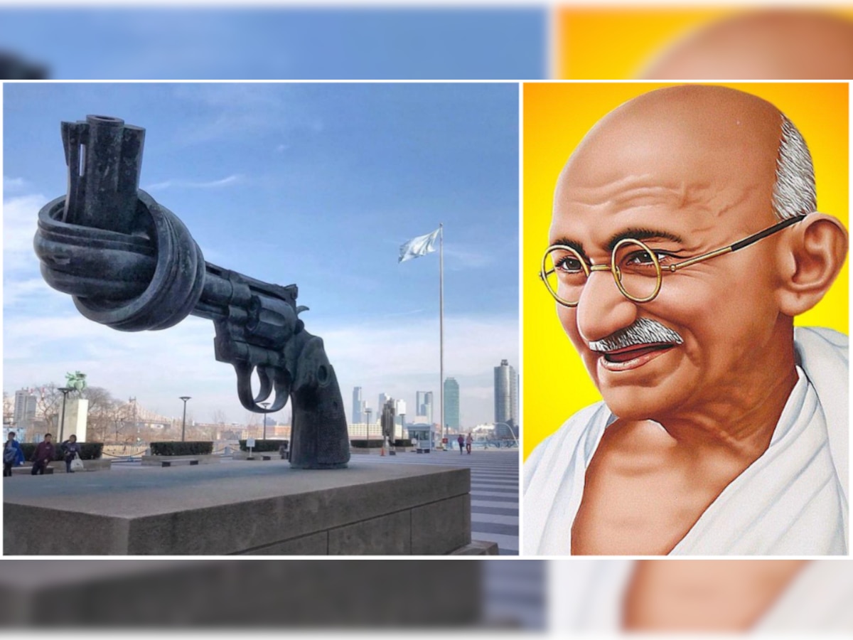 गांधी जयंती यूएन के महासचिव ने अहिंसा को लेकर ये तस्वीर (बाएं) भी ट्वीट की 