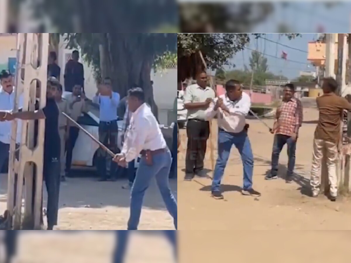 Video: गरबा में पथराव, आरोपियों को चौराहे पर खंभे से बांधकर लट्ठ बजाती दिखी पुलिस