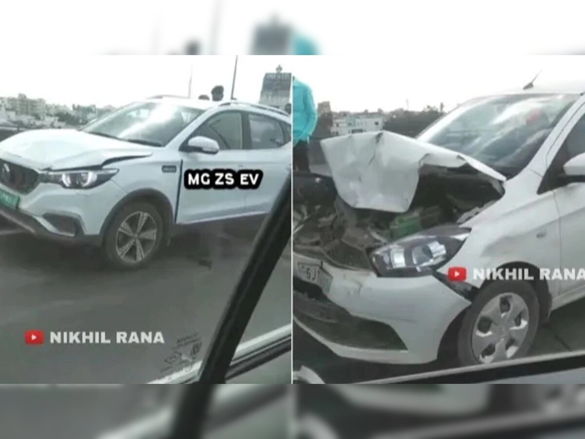 Watch: हाइवे पर टकराईं Tata, MG और Toyota की कारें, इस कार की मजबूती ने चौंकाया
