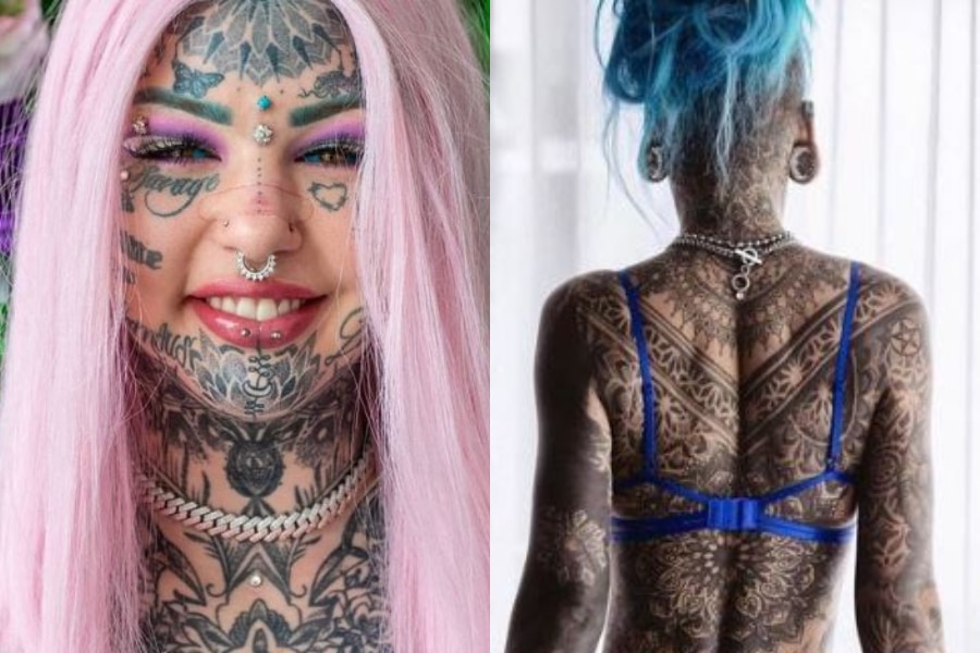 Tattoo model Amber Luke put the photo without clothes yet 98 percent of the  body was covered  मडल न बन कपड क डल फट फर भ ढक रह 98  फसद जसम 
