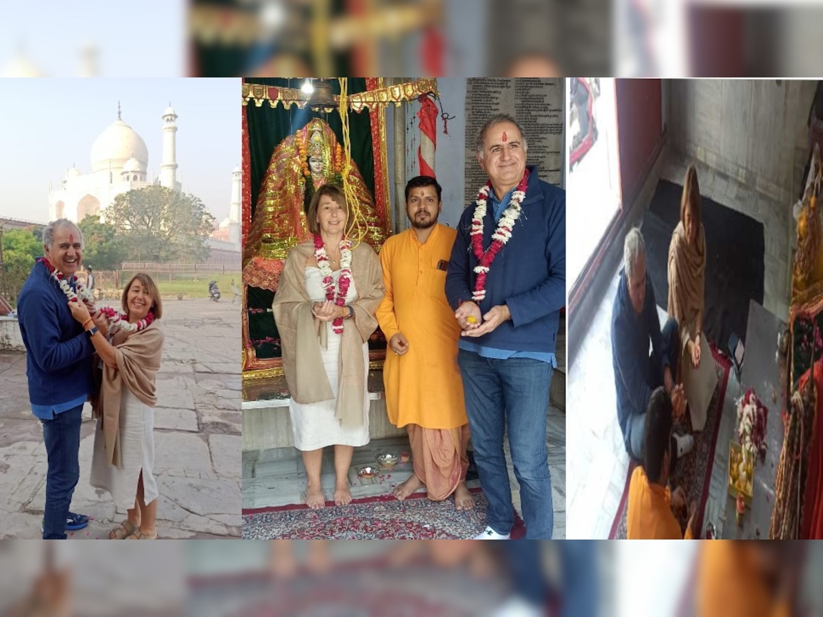 Agra: 30 साल बाद 'ताज' के साये में लिए सात फेरे, अमेरिकन जोड़े ने भारतीय परंपरा में रचाई शादी