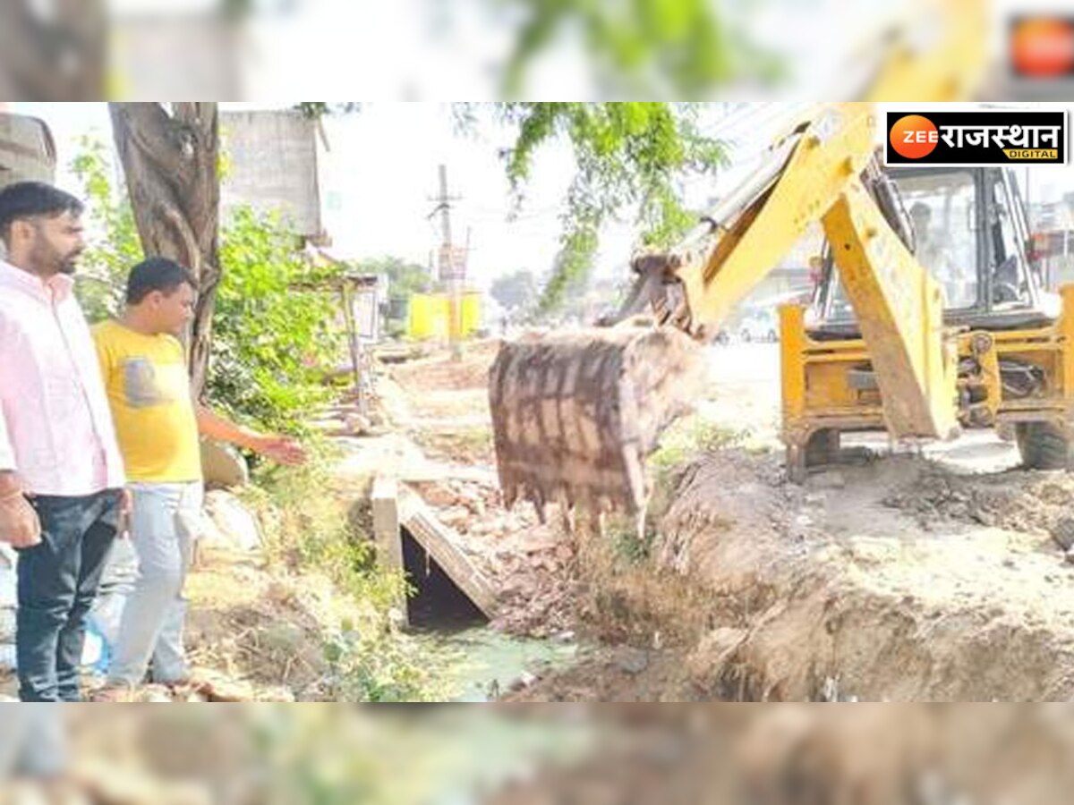 Kotputli News : बानसूर रोड पर नाला निर्माण फिर से शुरू,  वार्ड के लोगों के धरने का असर
