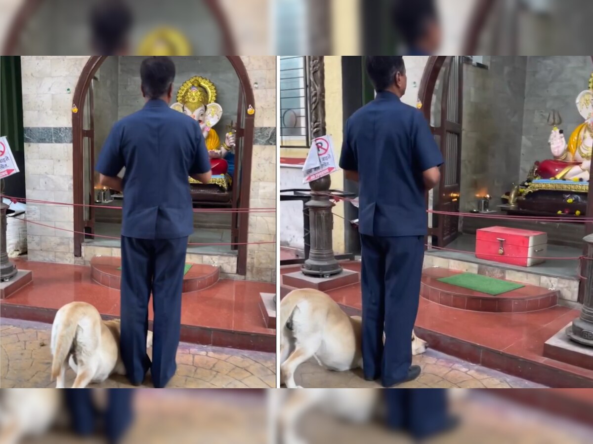 गणेश मंदिर पर हाथ जोड़कर खड़ा था शख्स, अचानक पालतू कुत्ता ने जो किया उसे जरूर देखना चाहिए