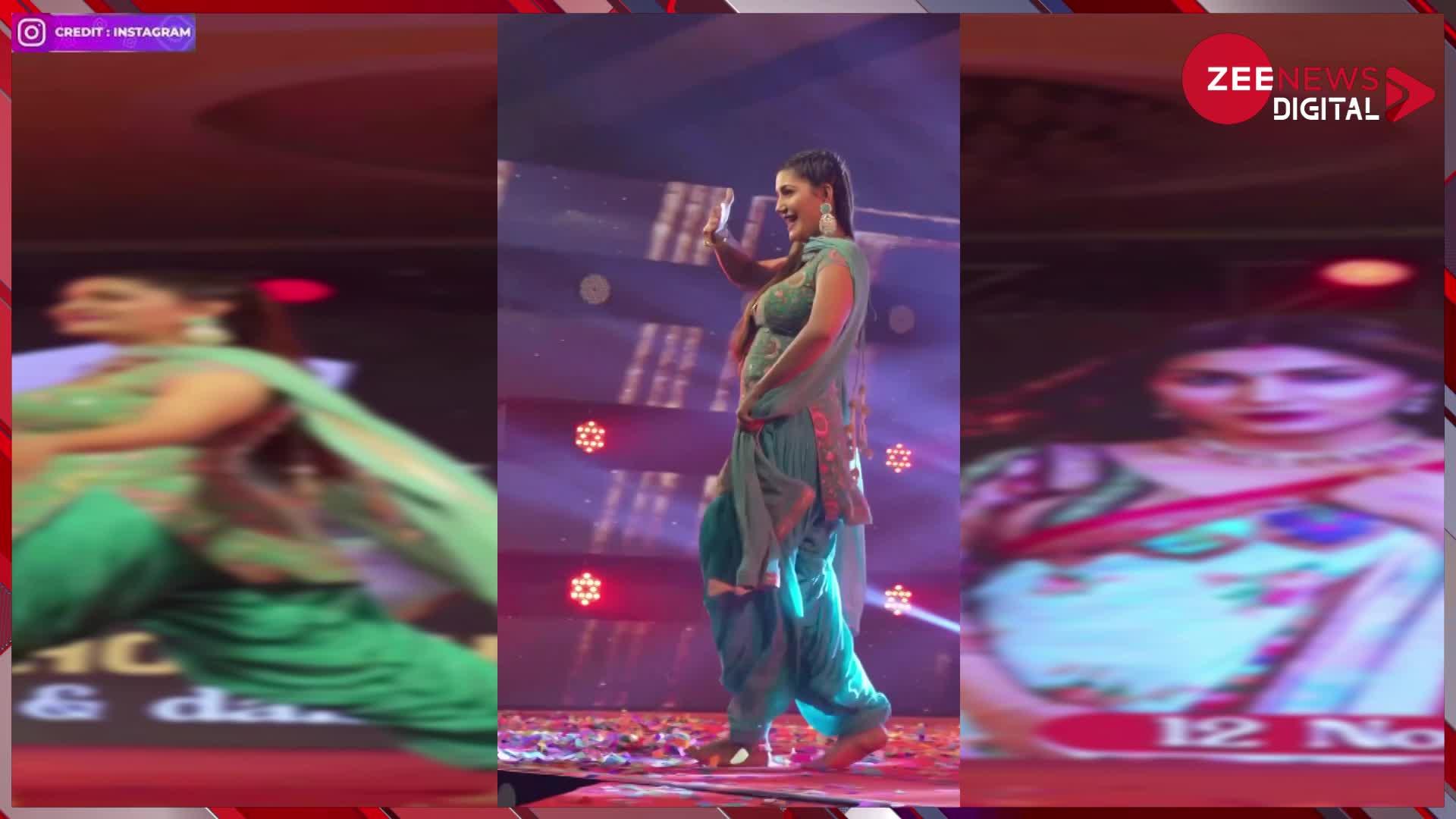 Sapna Choudhary Video Green Fitted Suit Fire On Stage Bold Dance Moves Viral Video Sapna 1322