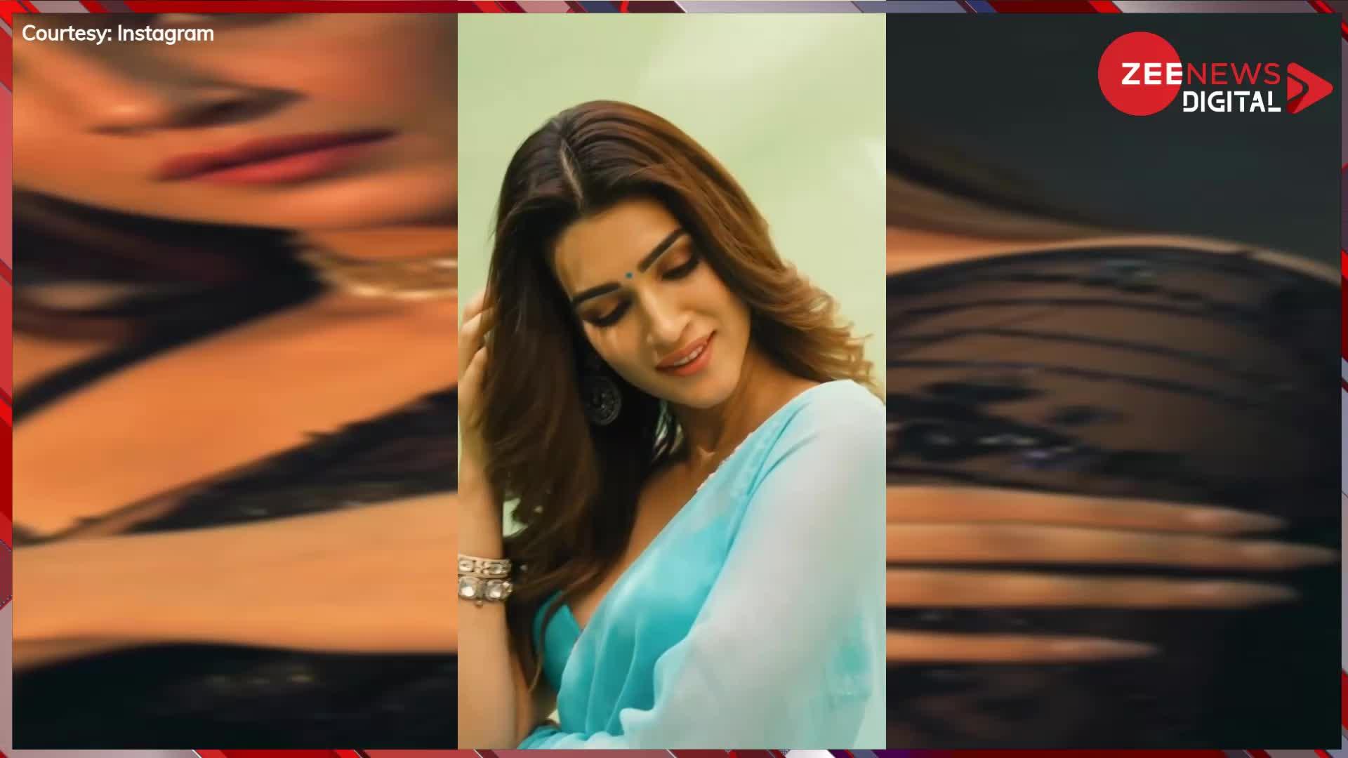 Kriti Sanon Bhediya Actress Super Hot Video Sexy Saree Flaunting Slim Waist And Curvy Figure