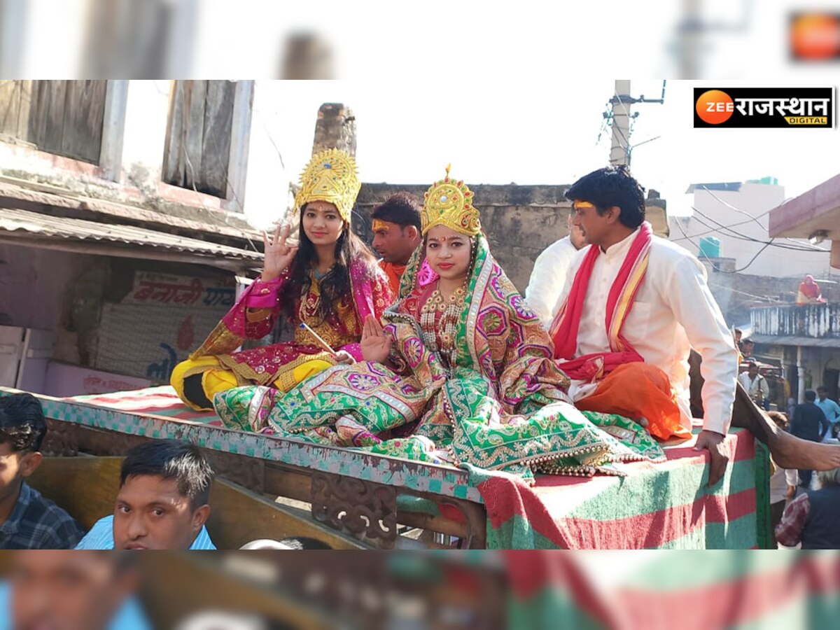 हनुमान मंदिर में श्री राम दरबार और शनि देव की प्राण प्रतिष्ठा पर निकाली कलश यात्रा