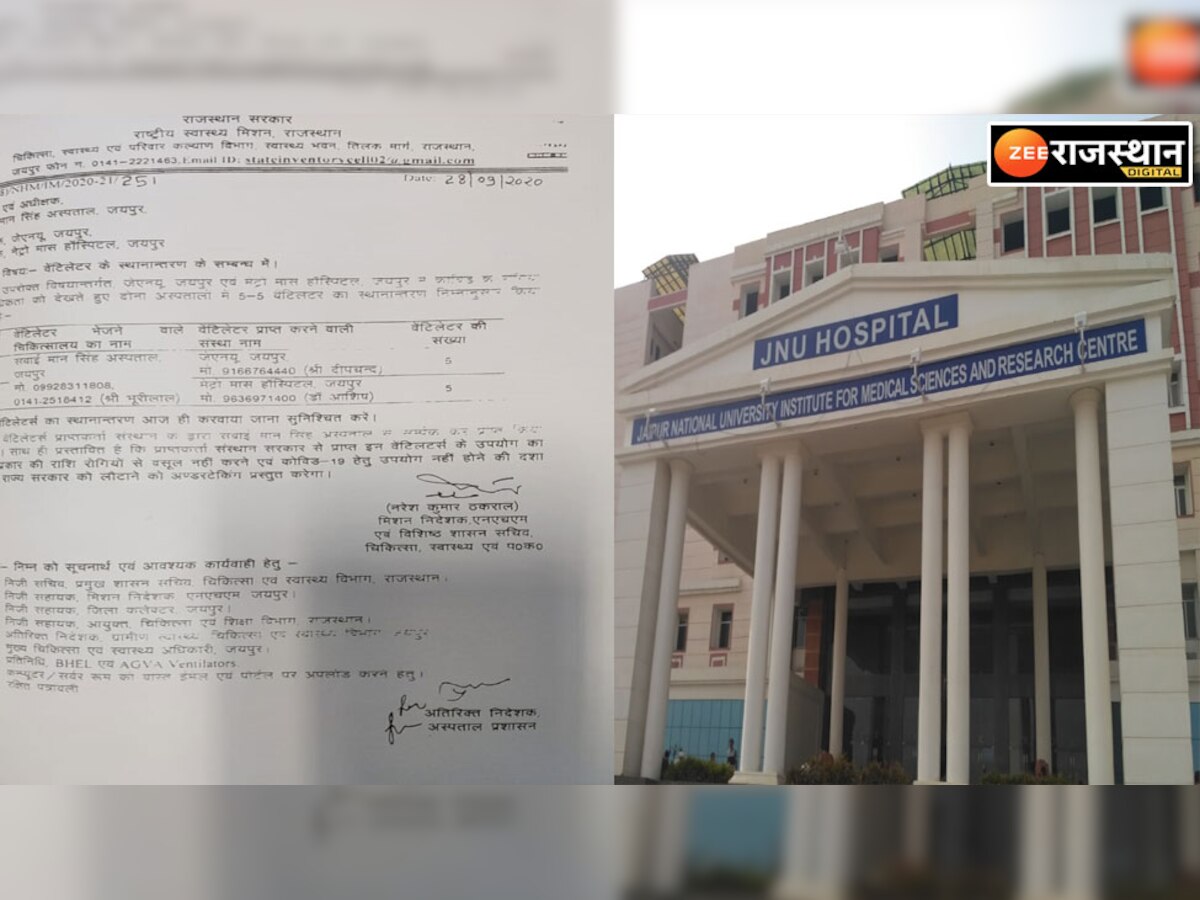 Jaipur : JNU अस्पताल ने PM केयर फंड के वेंटिलेटर दबाए, SMS हॉस्पिटल की गुहार