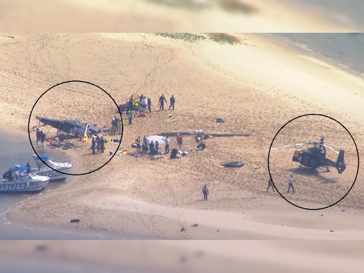 समुद्र तट पर आपस में टकराए दो हेलिकॉप्टर..उड़ गए परखच्चे, खौफनाक वीडियो आया सामने