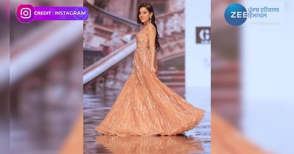 uorfi aka urfi video in ever ramp walk in peach off shoulder shimmery ...