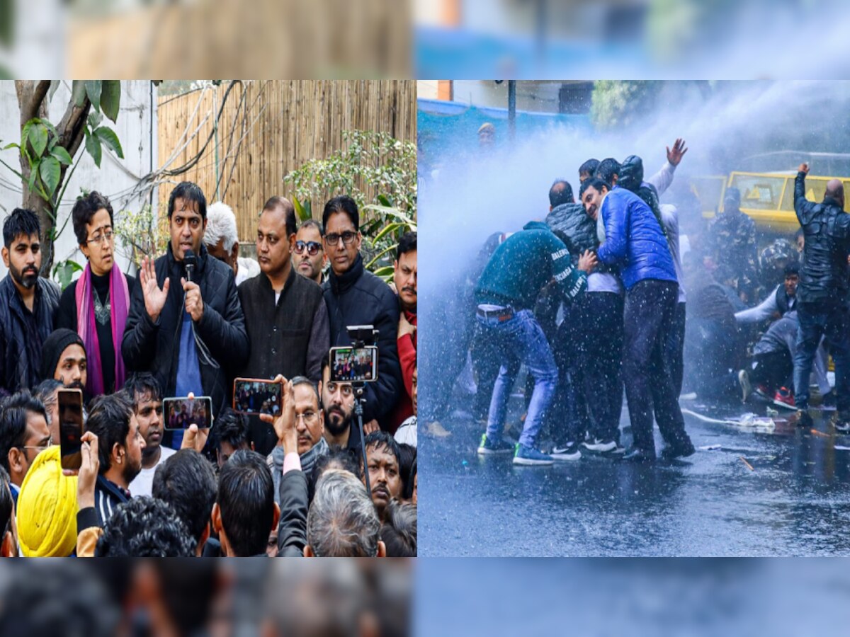 Delhi: BJP मुख्यालय के बाहर AAP का प्रदर्शन;  DDA के नोटिस के ख़िलाफ़ सड़कों पर उतरी आम आदमी पार्टी