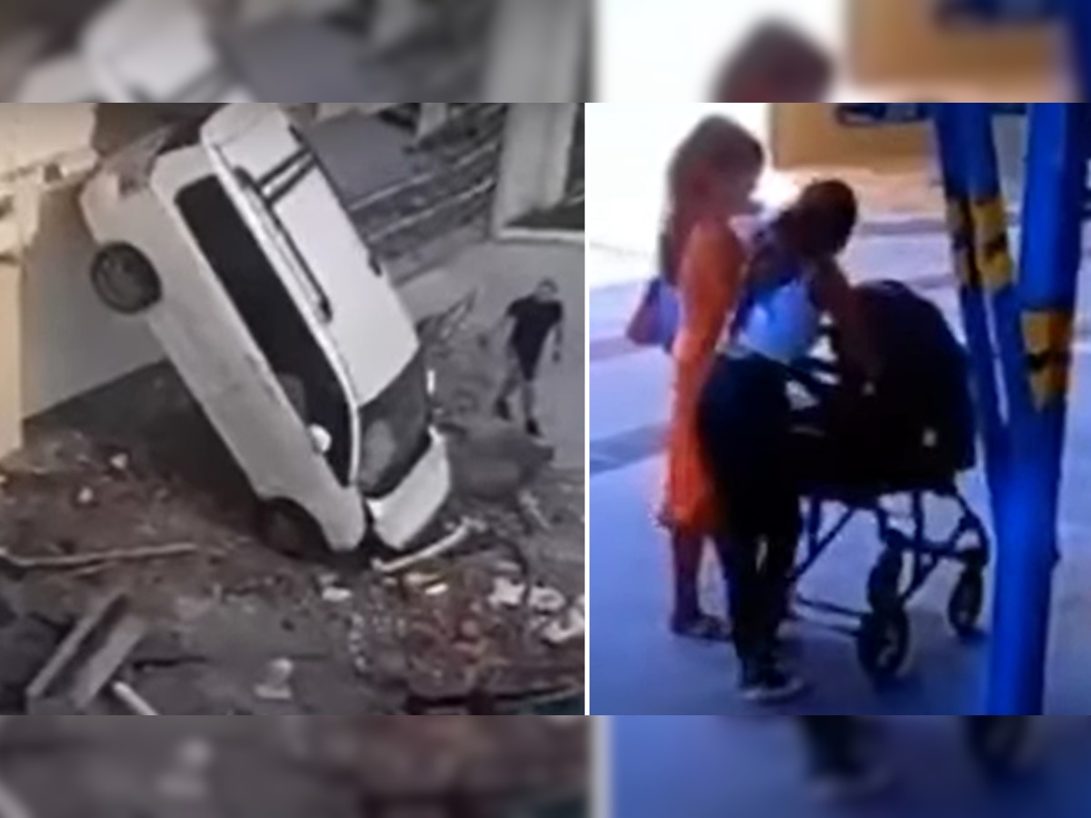 पार्किंग में खड़ी गाड़ी आकर गिरी, मौत को धोखा देकर यूं बच गई 3 औरतों और एक बच्चे की जान; Video वायरल 