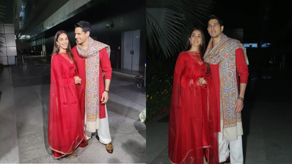 Sidharth Kiara Delhi Airport Look: नई नवेली दुल्हन बनकर रेड कलर के सूट में ससुराल पहुंचीं कियारा आडवाणी, मैचिंग आउटफिट में दिखे सिद्धार्थ