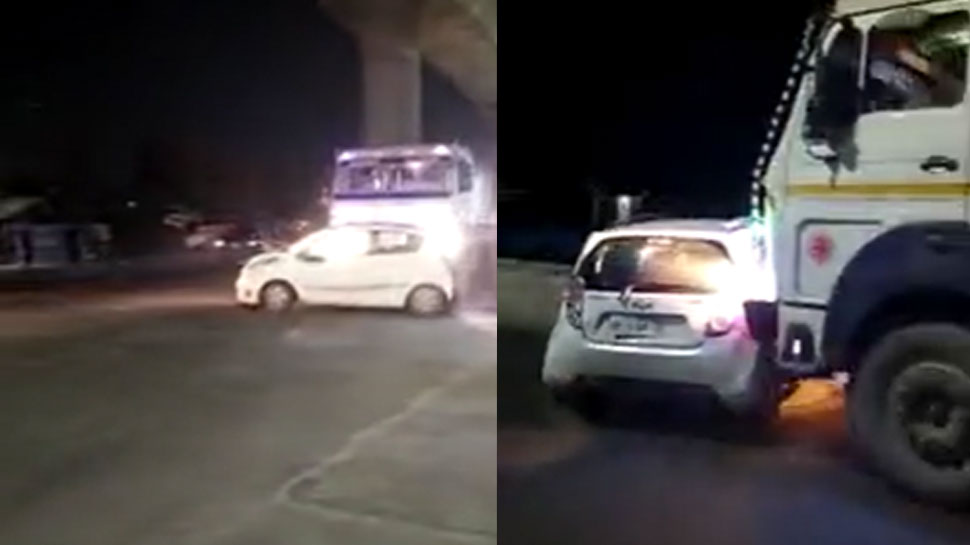 Watch: फिल्मी स्टाइल में कंटेनर ने कार को कई किलोमीटर तक घसीटा, खौफनाक वीडियो वायरल
