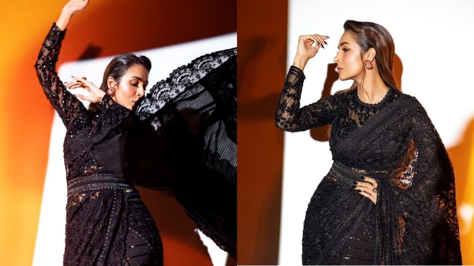 Malaika Arora in transparent net black saree flaunts curvey hot bold figure  arjun kapoor girlfriend | Malaika Arora Photos: सितारों-सा चमका 'हुस्न की  मल्लिका' का बदन, काली साड़ी में खूब कमाल लगीं