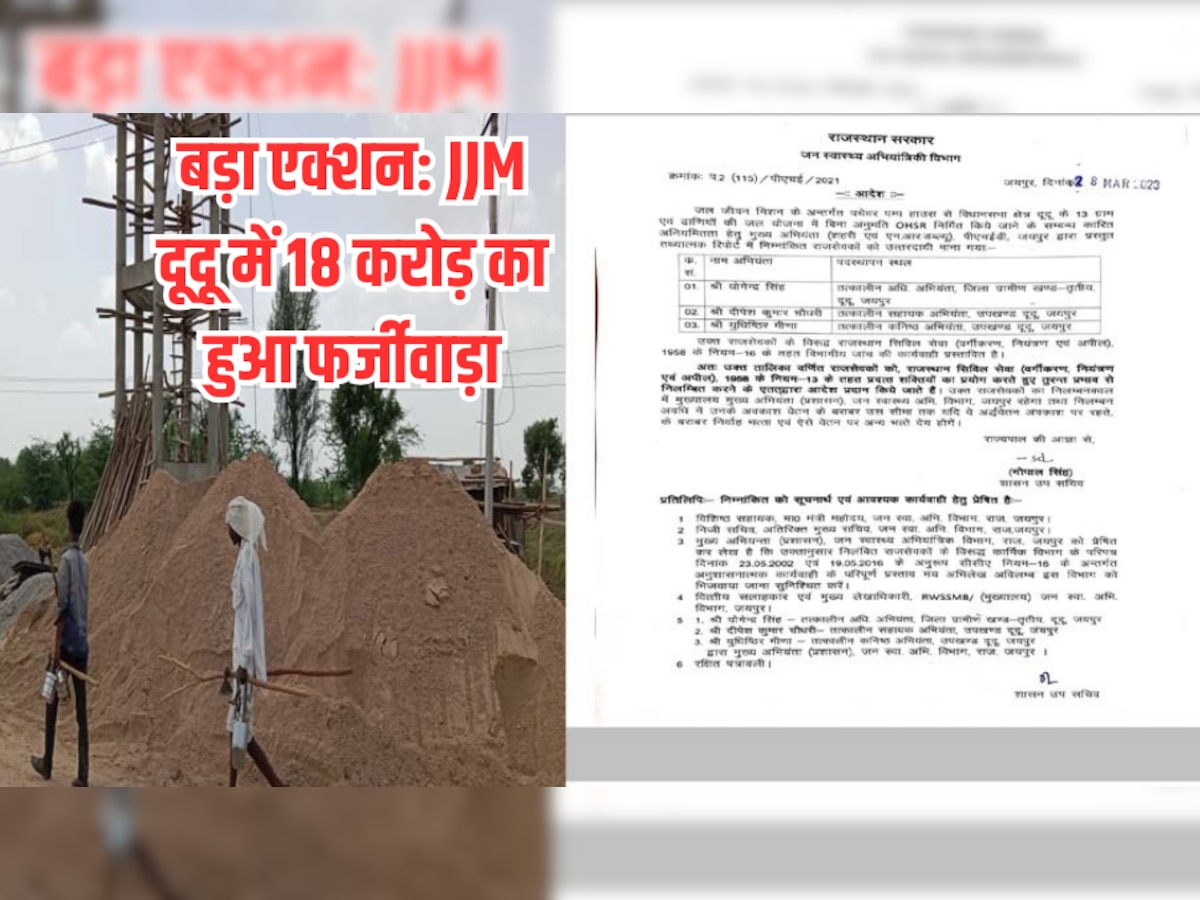 बड़ा एक्शन: JJM दूदू में 18 करोड़ के फर्जीवाड़े में 3 इंजीनियर नपे,अब फर्म को ब्लैक लिस्टेड करने का इंतजार