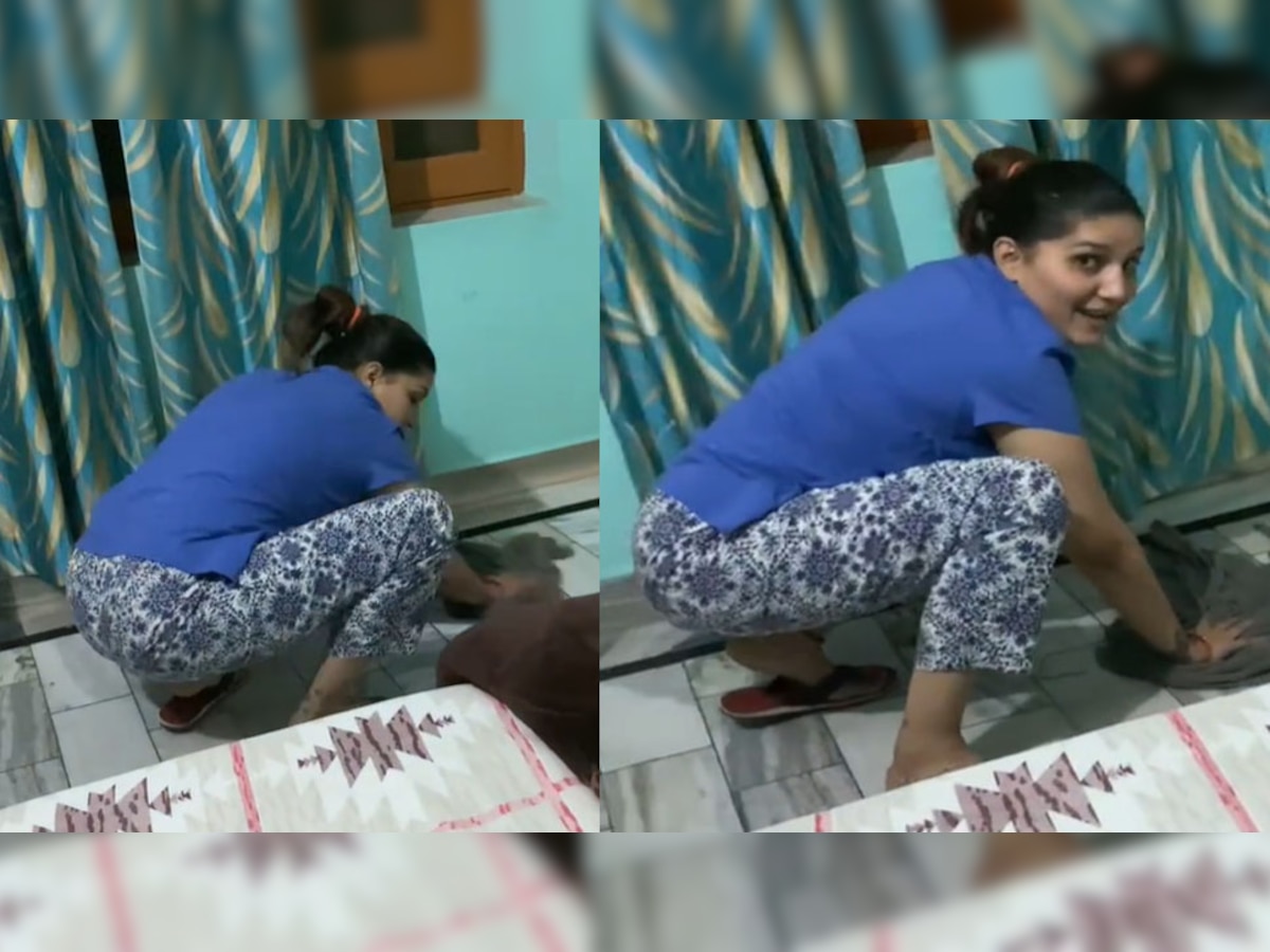Sapna Choudhary Video: पोछा लगाती सपना का पति ने पीछे से बना लिया वीडियो; देखें