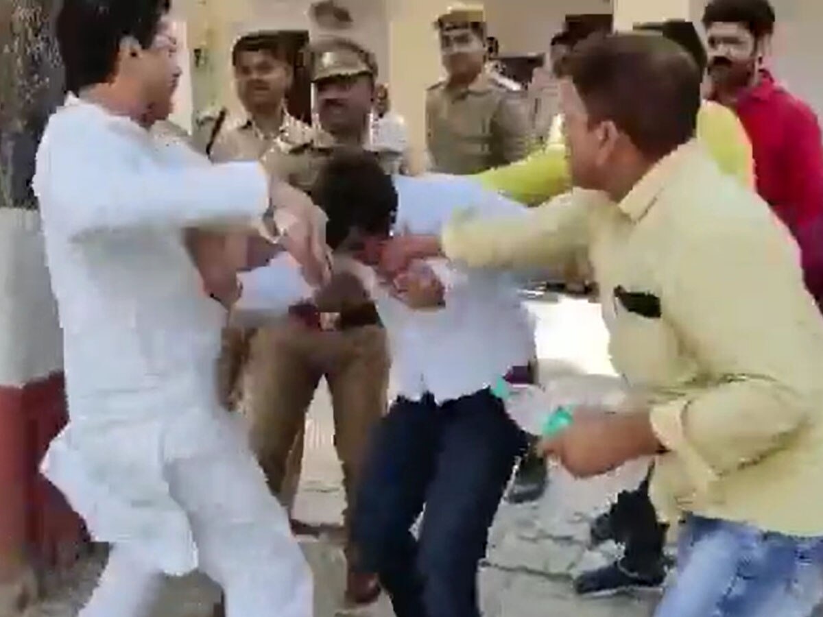 VIDEO: BJP नेत्री के पति को सपा विधायक ने थाने में लात-घूंसों से पीटा, जमकर हुआ हंगामा