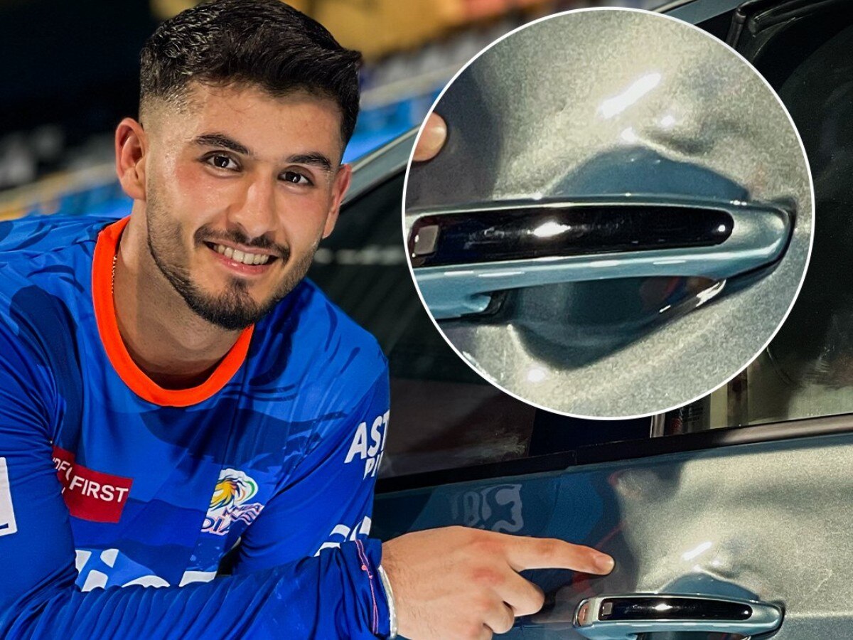 IPL 2023 MI vs RCB Match Nehal Wadhera Six Leaves a Dent on Tata Tiago