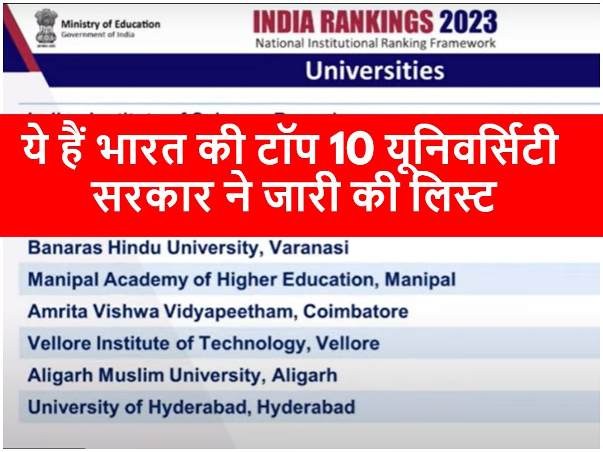 Top 10 Universities in India 2023: ये हैं भारत की टॉप 10 यूनिवर्सिटी, सरकार ने जारी की लिस्ट; जानिए आपकी कौनसे नंबर पर