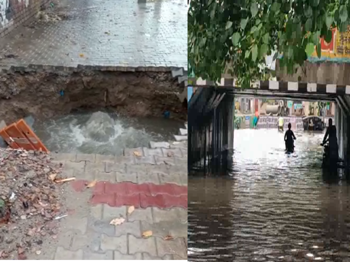 Sonipat Weather: मानसून की पहली बारिश में नागरिक अस्पताल के पास धंस गई सड़क, हुआ 15 फीट गड्ढा 