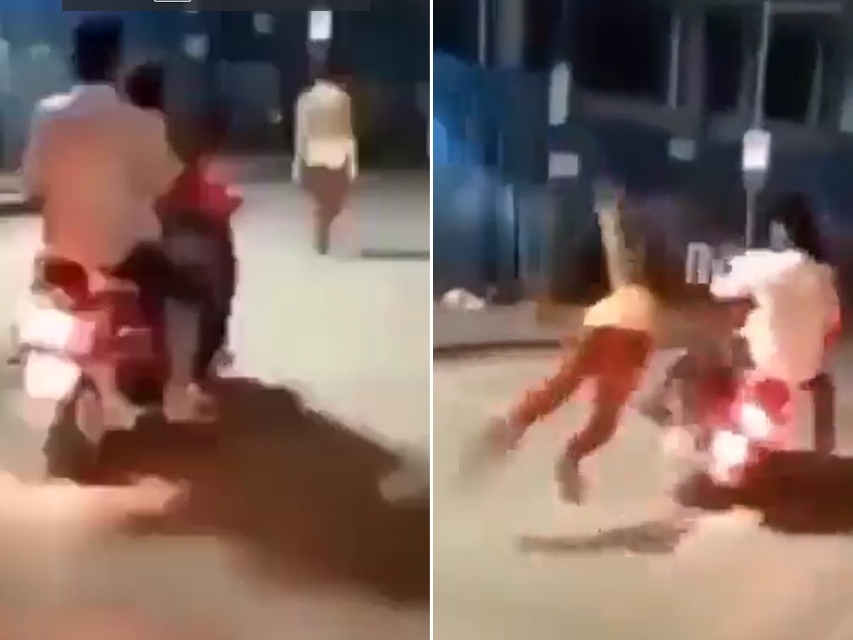 सड़क पर चल रहे शख्स के सिर पर स्कूटर वाले ने मारा थप्पड़, एक सेकेंड बाद मिला 'कर्म का फल'; देखें Video