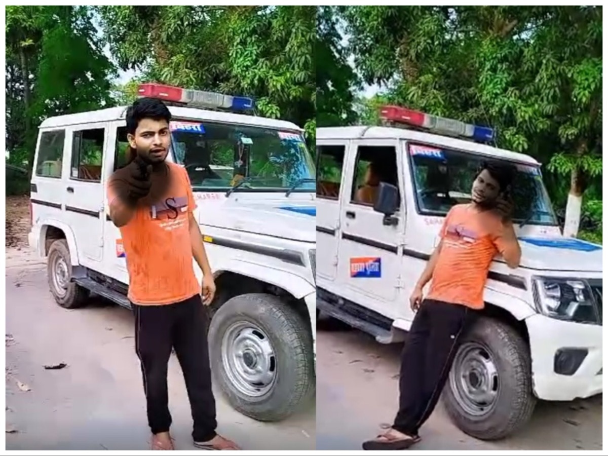 Young man made reel on police car in Saharsa | Saharsa News: पुलिस की गाड़ी  पर युवक ने हाथ में पिस्टल लेकर बनाया Reel, वीडियो वायरल | Hindi News, Bihar  Jharkhand Crime