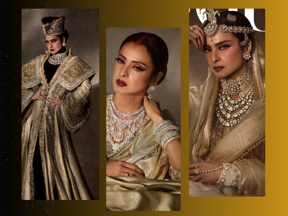 Rekha sizzling Vogue Magazine photoshoot applied sindoor in maang wear ...