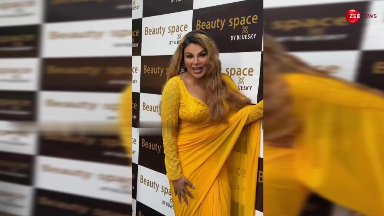 rakhi sawant looks very beautiful and gorgeous in yellow saree with ...