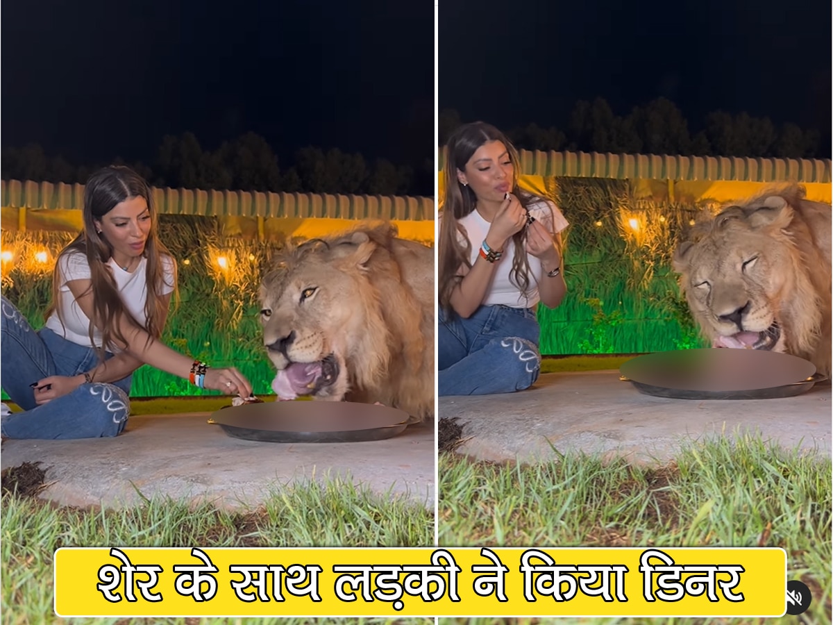 शेर के साथ डिनर करती है ये लड़की, VIDEO में कैसे एक ही थाली में खा रही है खाना