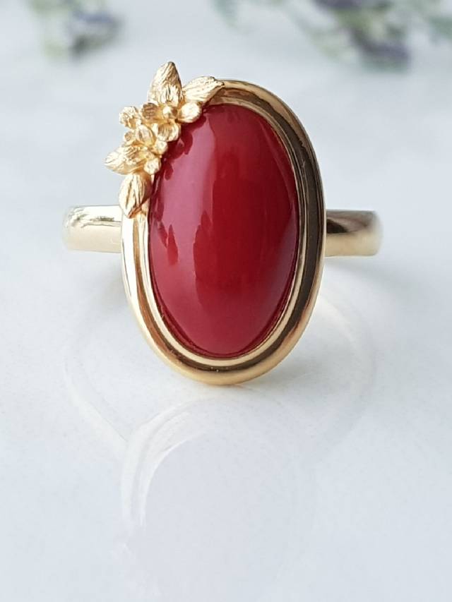 Timeless Coral (Moonga) gold ring – Kundaligems.com