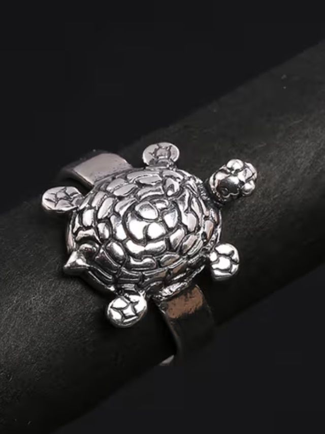 Tortoise(Kachua) Silver Ring With White Diamond | Silveradda