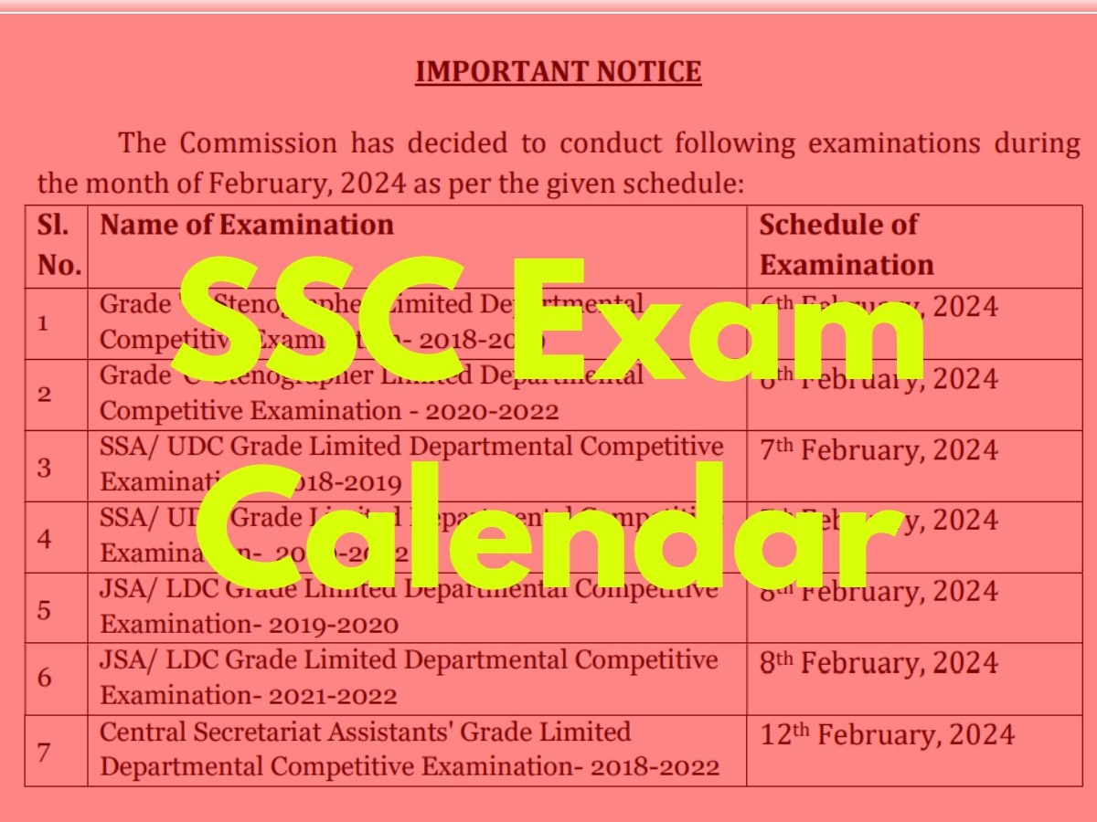SSC Exam Calendar 2024: ग्रेड सी, एसएसए, जेएसए समेत जानिए कब होगा कौन सा पेपर
