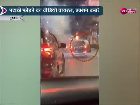 Gurugram guy burned fire crackers in moving car by opened window video ...