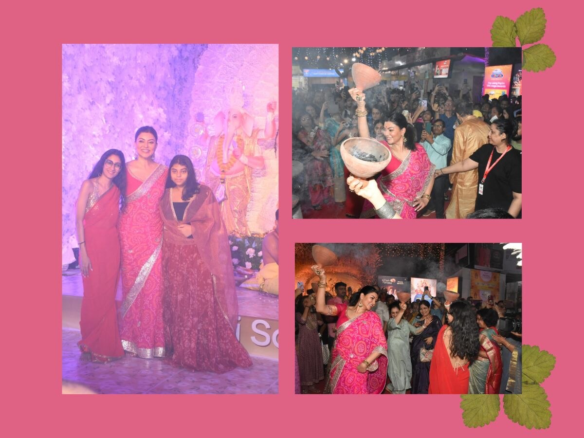 Video: गुलाबी साड़ी पहन दुर्गा पूजा में पहुंचीं Sushmita Sen ने बेटी संग किया धुनुची नाच