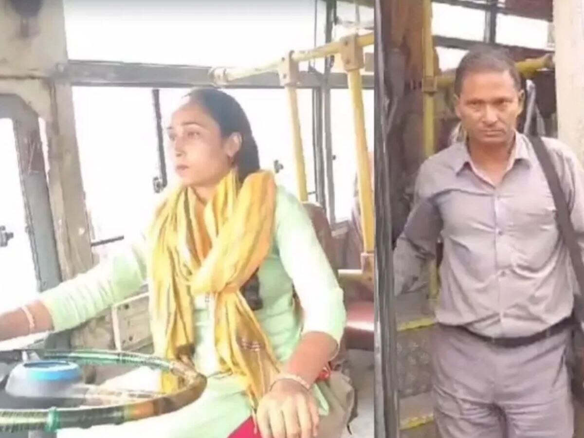 husband wife together drive roadways bus  in Bulandshaher