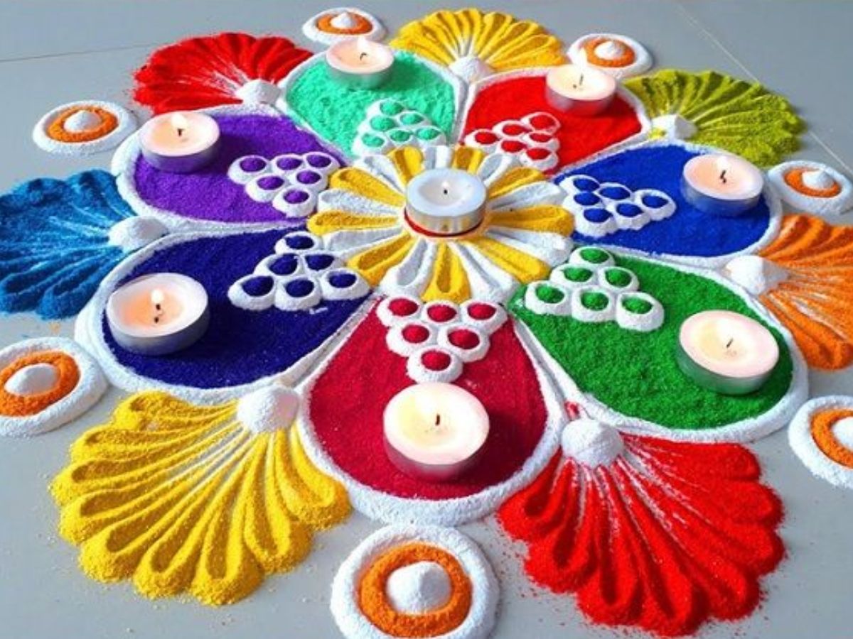 Easy Diya Rangoli Design For Diwali | Diya Rangoli For Deepavali | Deepam  Mu… | Easy rangoli designs diwali, Colorful rangoli designs, Simple rangoli  border designs