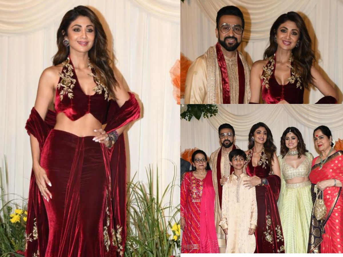 Shilpa Shetty Diwali Party: Shilpa Shetty arrived at the Diwali party as Kaayam in a red velvet dress, husband Raj Kundra was seen in a matching outfit.