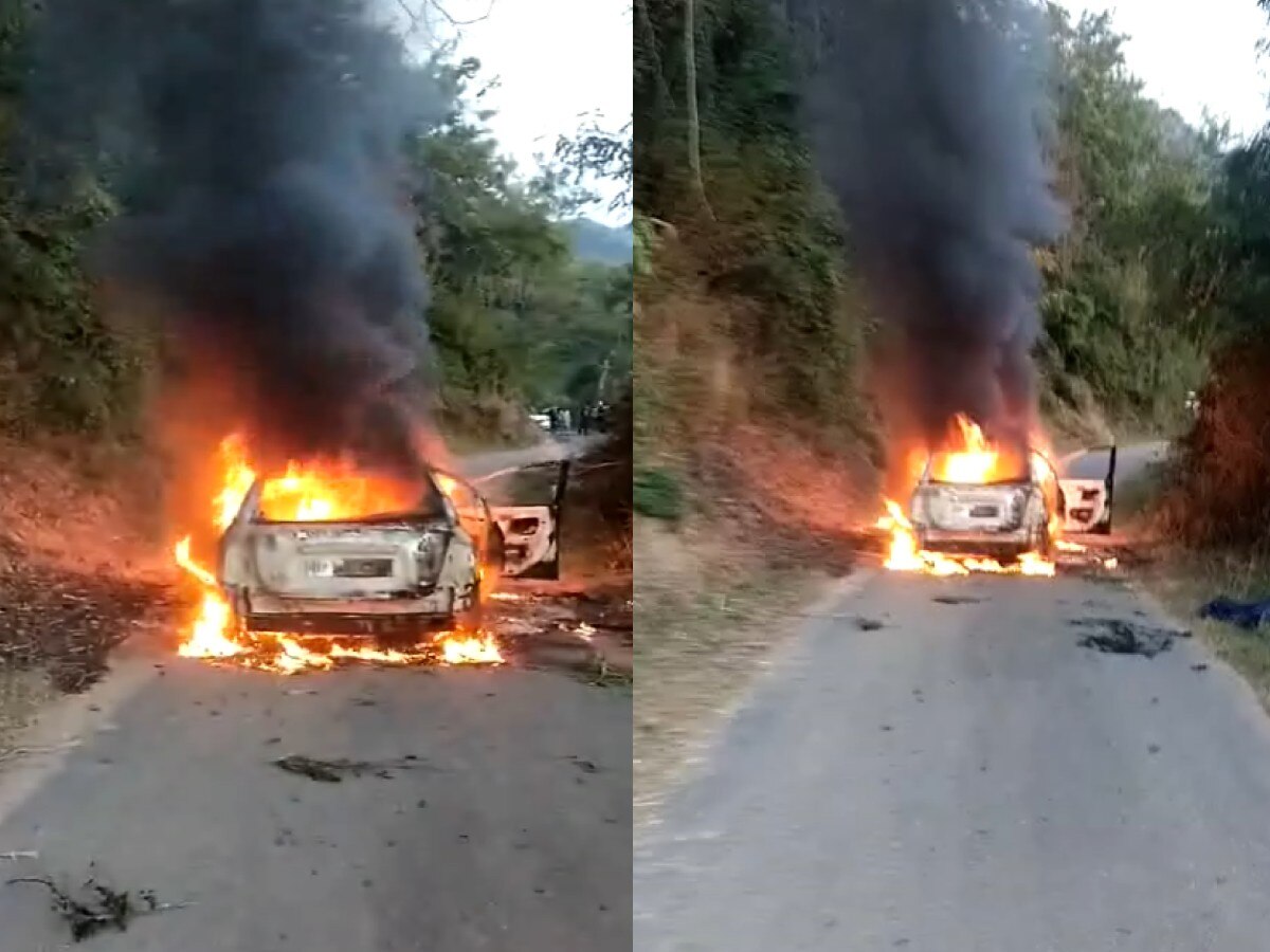 Bilaspur में चलती कार में लगी आग, धू-धू कर जलती कार का वीडियो आया सामने