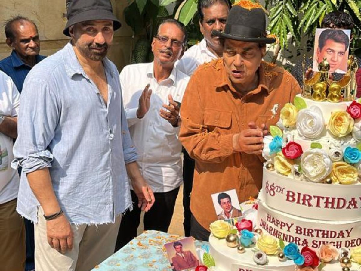 Dharmendra Cuts Giant 7-tier Cake On His 88th Birthday Poses With Sunny ...