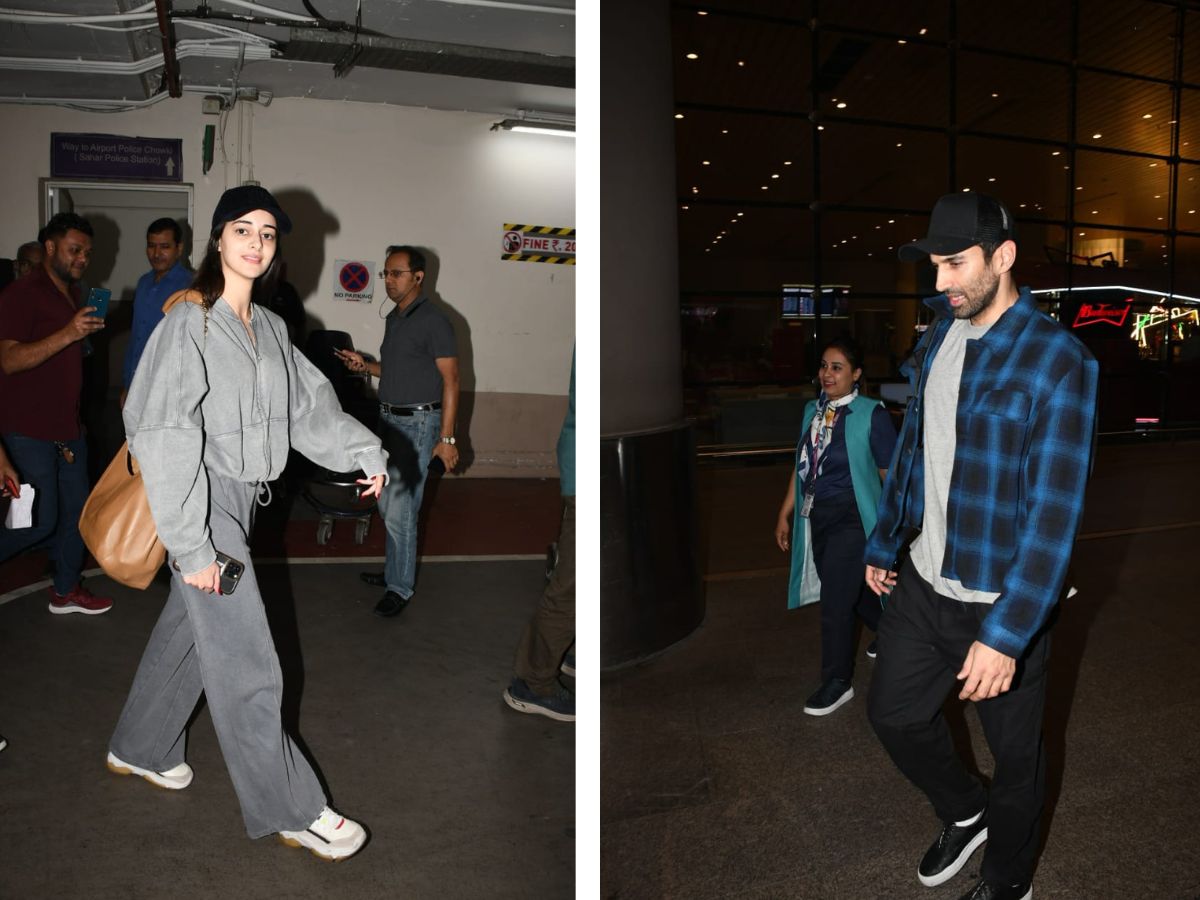 Rumored lovebirds Ananya Panday-Aditya Roy Kapur return to Mumbai post New Year vacay in London | लंदन में नया साल मनाकर मुंबई लौटे अनन्या पांडे-आदित्य रॉय कपूर, दोनों ही ब्लैक कैप पहने