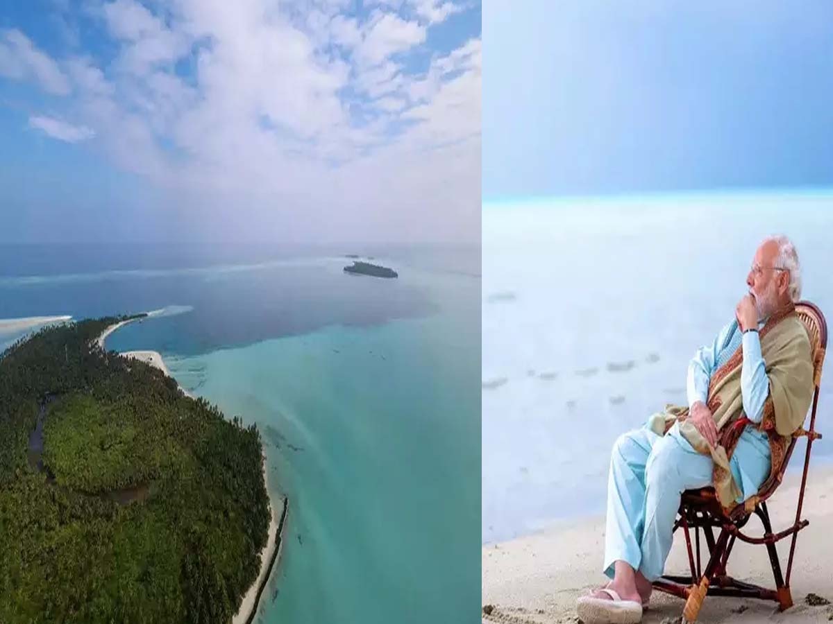 लक्षद्वीप में पीएम मोदी, समुद्र किनारे कुर्सी पर बैठे हुए. 