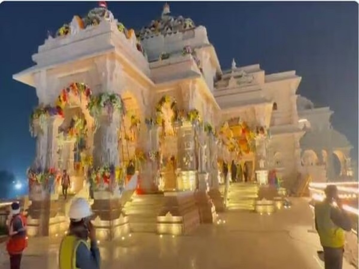 &#039;प्राण प्रतिष्ठा&#039; समारोह से पहले अयोध्या राम मंदिर का पहला दृश्य, देखें- VIDEO