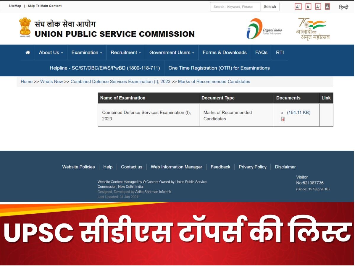 UPSC CDS I Exam 2023: अर्पित ने किया यूपीएससी सीडीएस 1 एग्जाम 2023 में टॉप, जानिए कितने आए नंबर 