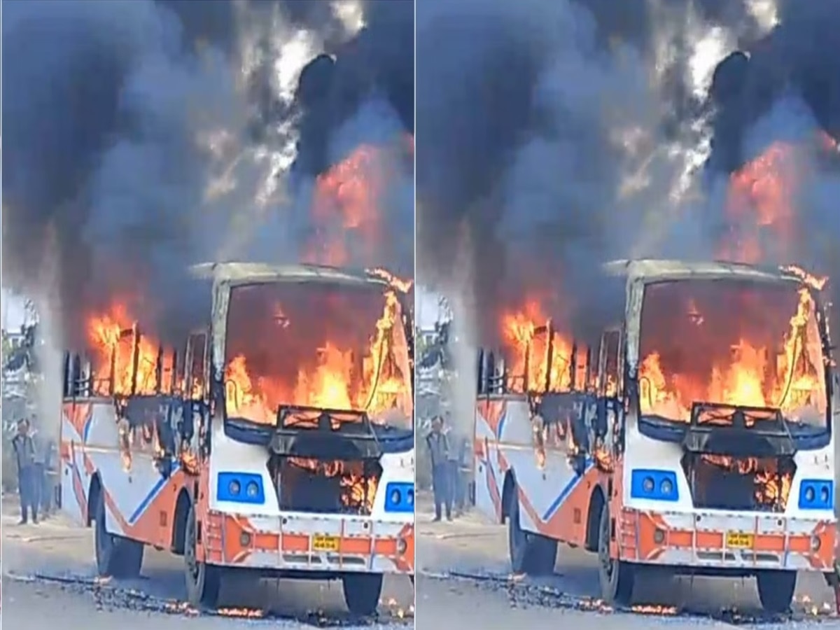यात्रियों से भरी बस में लगी आग