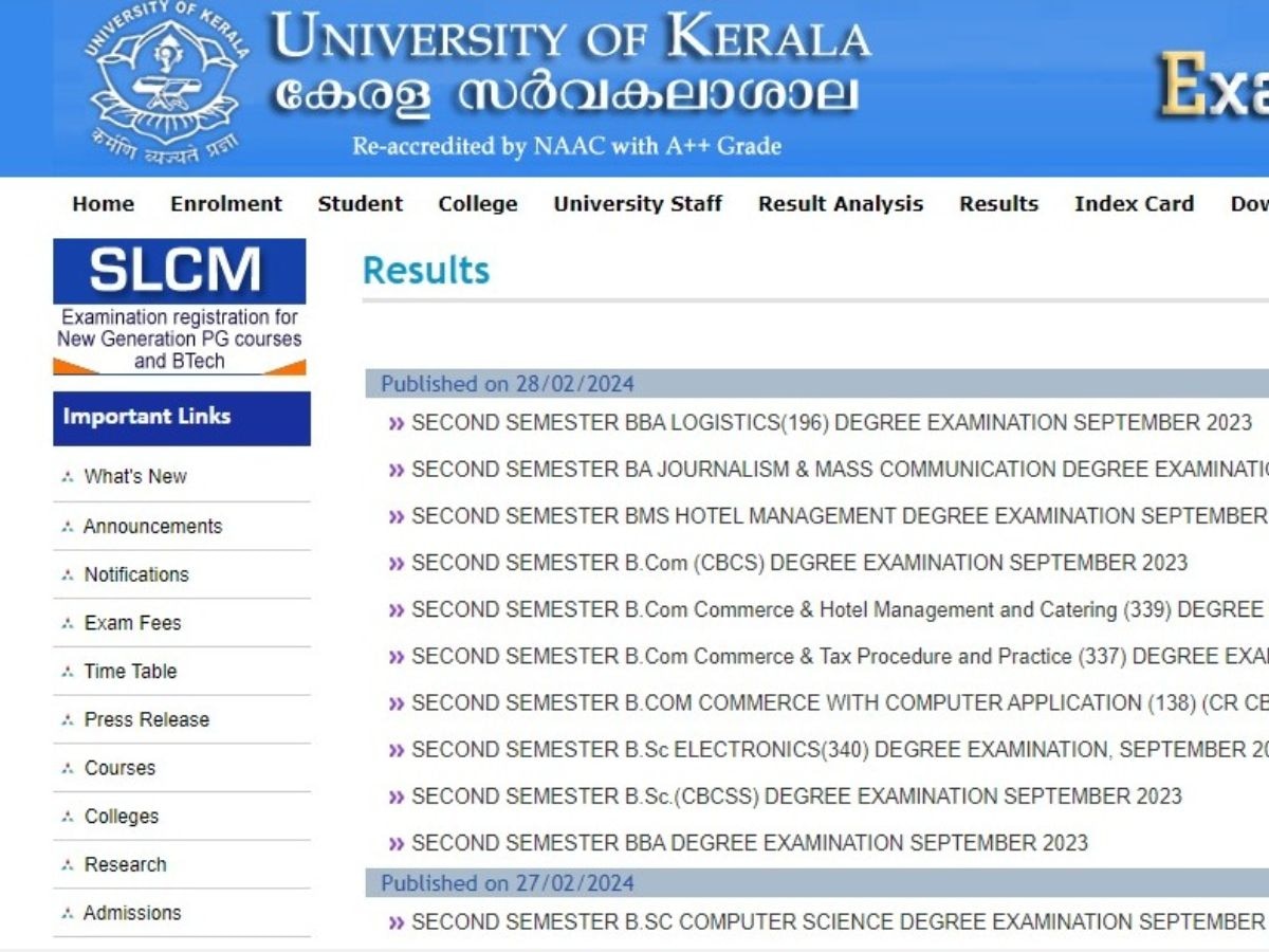 Kerala University Result 2023: बीए, बीएससी, बीकॉम सेकंड सेमेस्टर का रिजल्ट जारी, देखें कैसे करें चेक