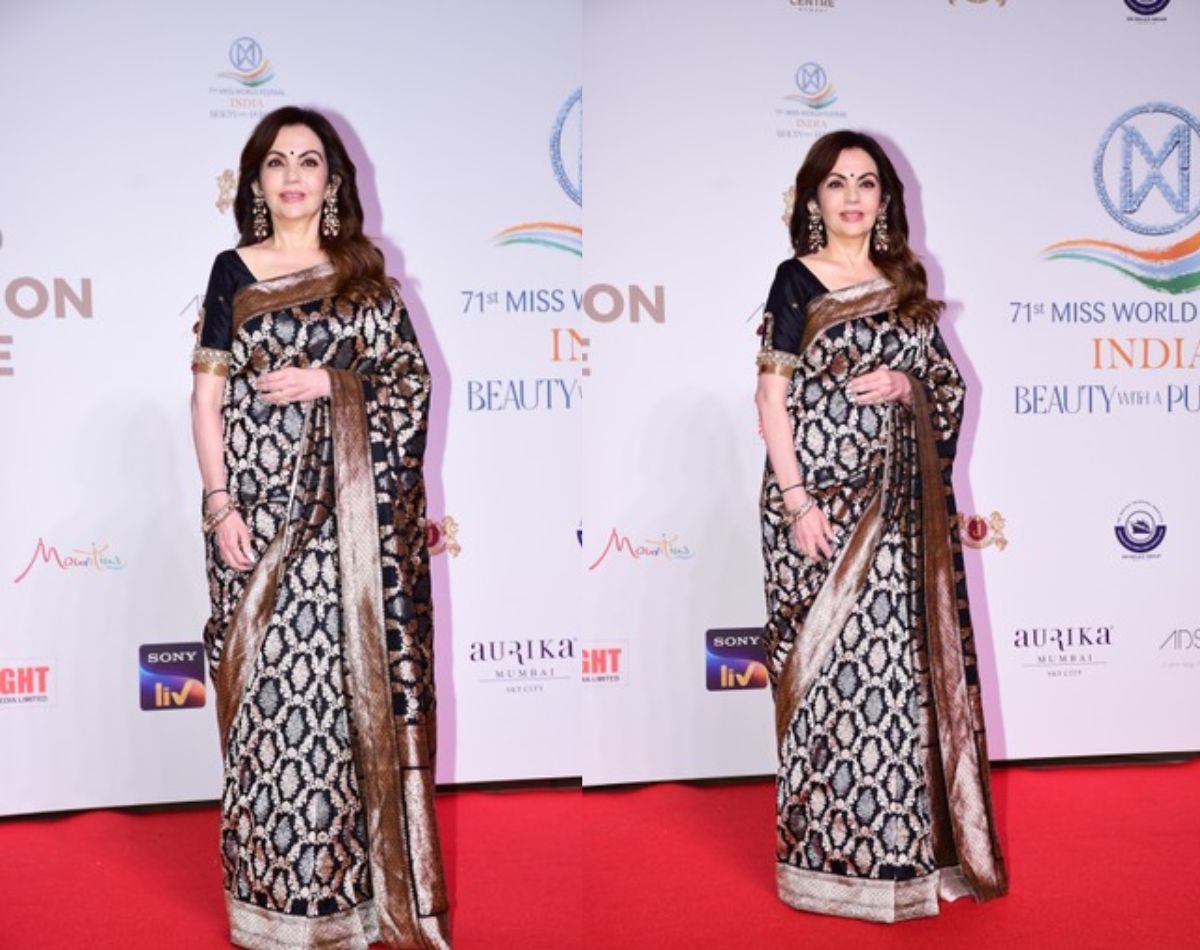 Nita Ambani Wore A Banarasi Saree With Gold Zari for Miss World 2024 finale  photos | नीता अंबानी की काली बनारसी साड़ी है बेहद खास, सोने की जरी से हुई  है तैयार,
