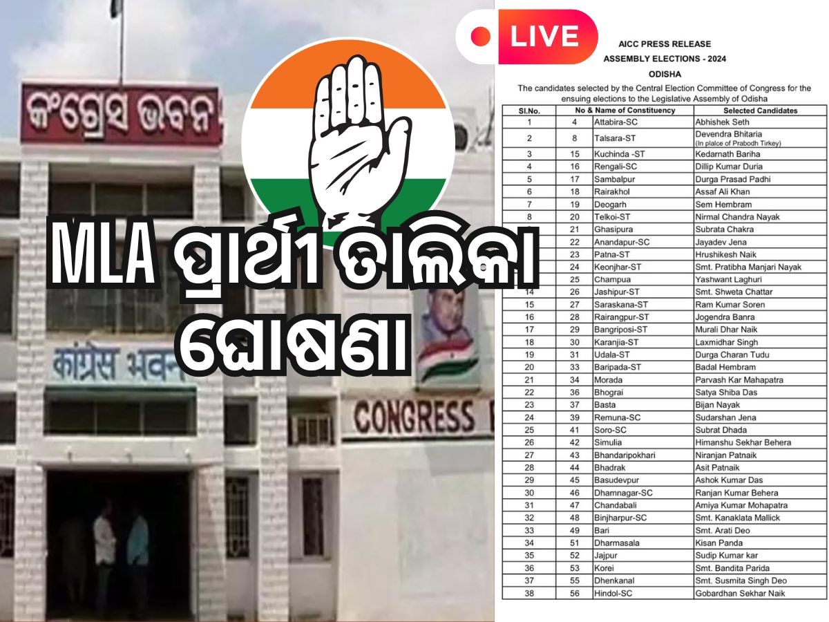 Odisha News Live Updates: ବିଧାନସଭା ଆସନ ପାଇଁ କଂଗ୍ରେସର ପ୍ରାର୍ଥୀ ତାଲିକା, ଗୋଟିଏ କ୍ଲିକରେ ପଢନ୍ତୁ ଆଜିର ଆଉ କିଛି ତାଜା ଖବର