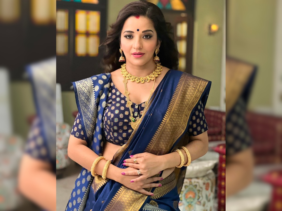 bhojpuri actress monalisa looking gorgeous in blue saree see her photos ...